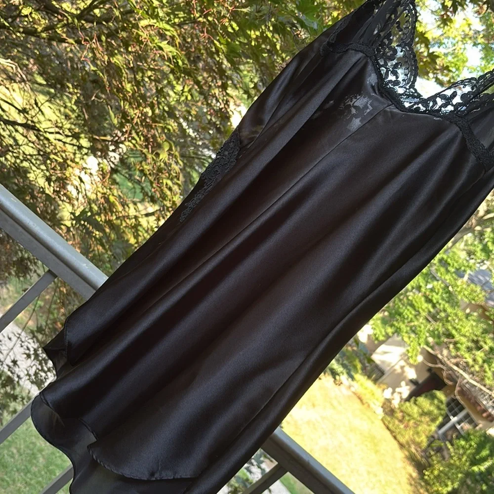 Vintage 80’s Embellished Black Lace Mini Slip Dress Goth Whimsical Fairy Medium - Picture 10 of 17
